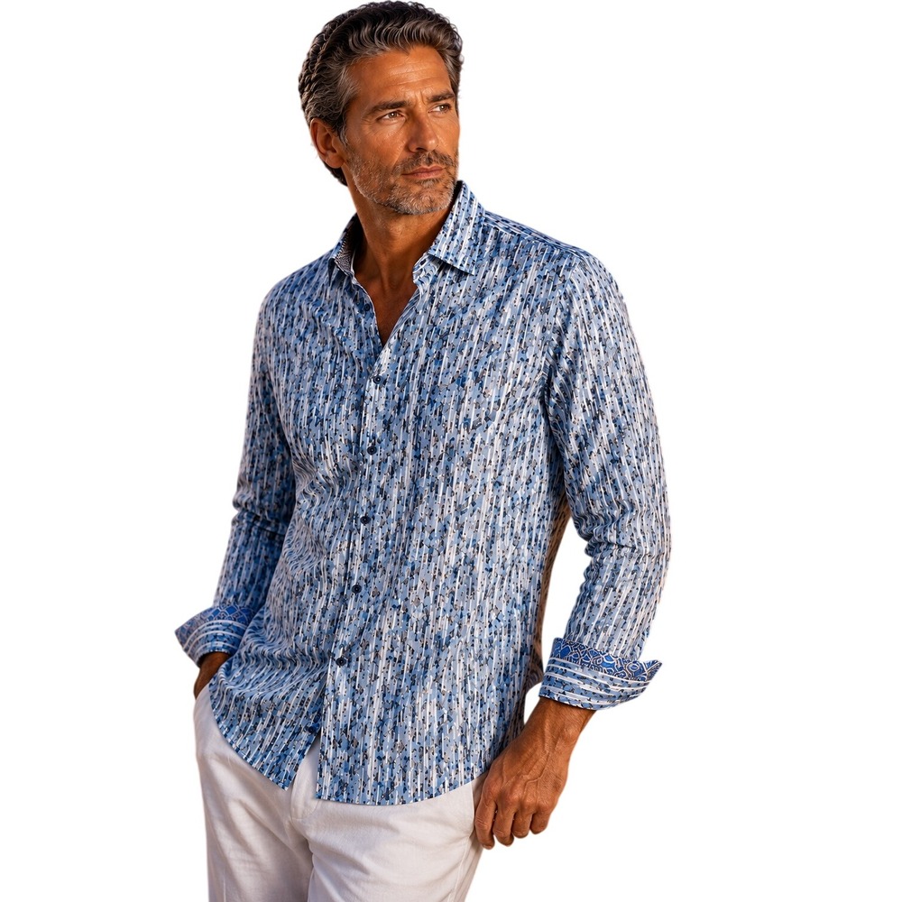 Robert Graham Eldert Classic Fit Abstract Stripe Stretch Shirt Blue Multi S NEW - Picture 2 of 13
